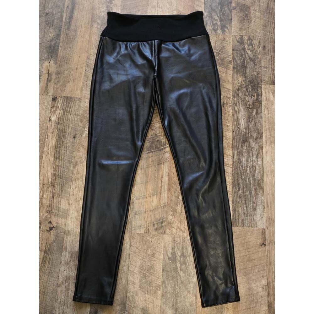 Assets By Spanx PU Leather Leggings High Rise Slim Fit Y2K Edgy Street Style Blk